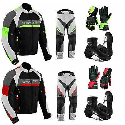 Motorcycle Motorbike Racing Suit Jackets Trousers Waterproof Riding Boots Gloves