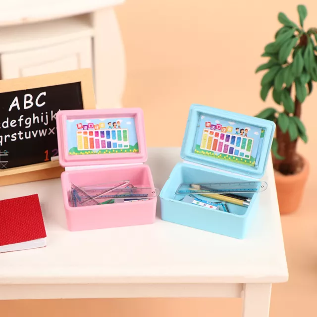 1Set 1:12 Dollhouse Miniature Stationery Pencil Case Pen Ruler Eraser Kids Toy