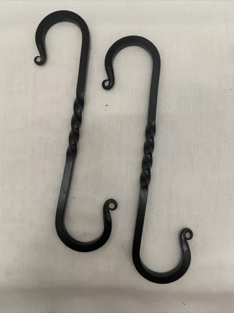 S Hooks Set of 2, 8 Inch Black hand forged blacksmith s hook campfire pot