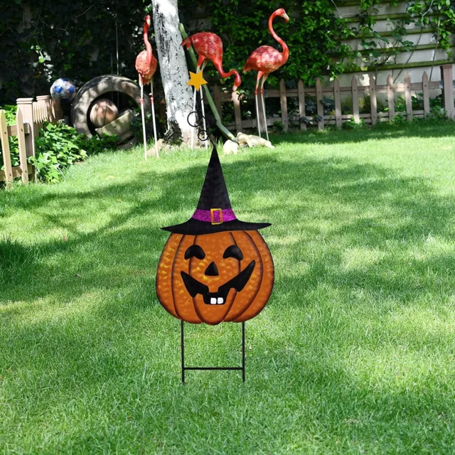 Metal Pumpkin Yard Sign Garden Stake Halloween Outdoor Decoration, Spooky Jack o