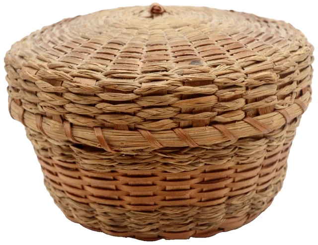 Native American Sewing Basket Passamaquoddy Sweetgrass Antique Maine Estate B42
