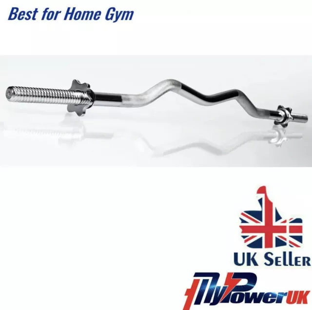 EZ 120cm / 47" 30mm Solid Chrome Curl Curved Barbell Bar One Piece 7kg Home Gym