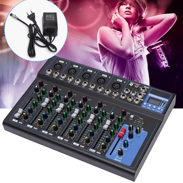 Bluetooth Mixer USB Live Studio Audio Mischpult DJ Konsole Verstärker 7 Kanal DE