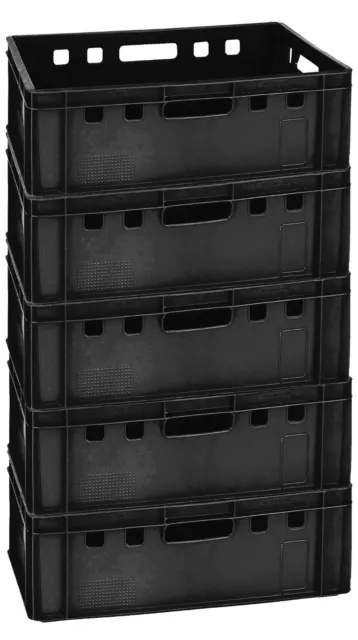 5 Lagerkiste Eurobox Fleischerkiste E2 schwarz 60x40 cm neu Gastlando