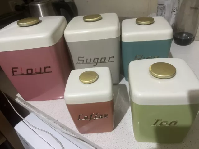 Vintage Retro Nally Ware Canisters x 5  - 1950's RARE Multicolour