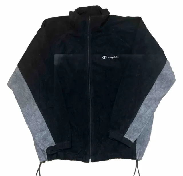 Champion Jacket Mens XL Black Grey Fleece Authentic Athletic Apparel FullZip