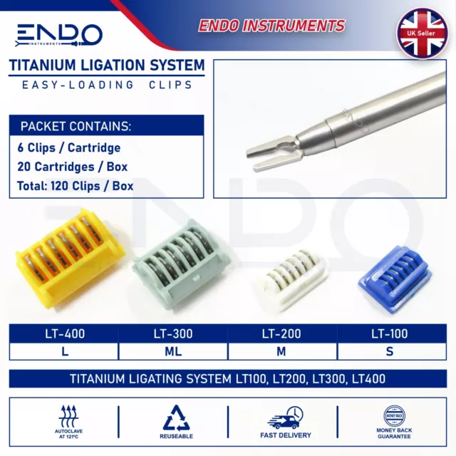 ENDO LT400 Ligaclip Extra Ligadura Broches Titanio Endoscópica Ethicon Grande Ce