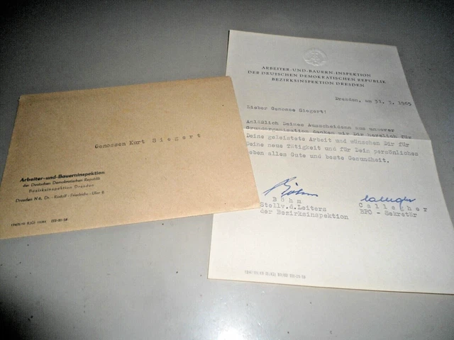 ALTES ANSCHREIBEN ARBEITERUND BauernInspektion der DDR 1965 EUR 11,66