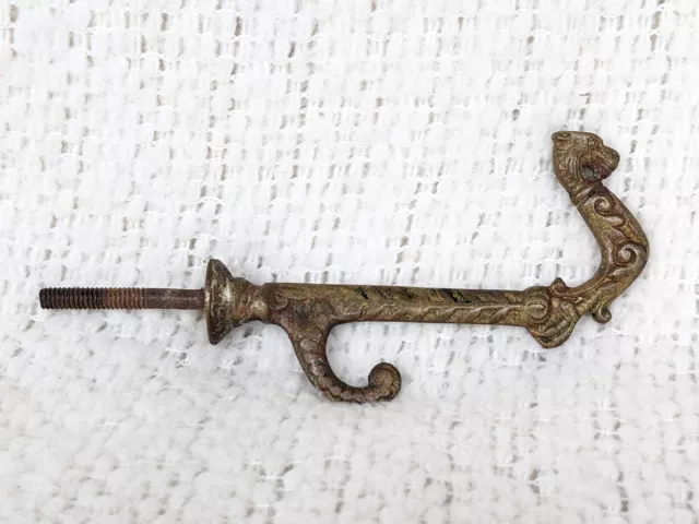 Antique Eastlake Style Solid Brass Hat Coat or Robe Hook, Ornate Griffin Design