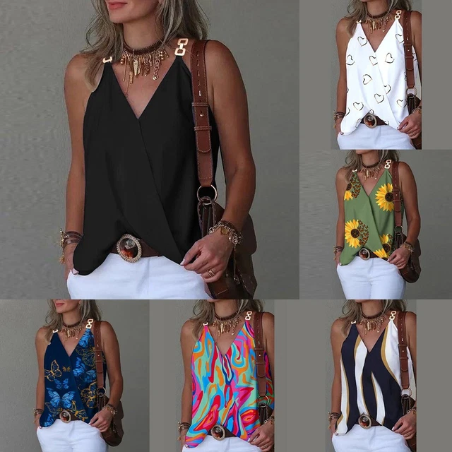 Top da donna casual collo a V con stampa divertente e vestibilità libera per l'
