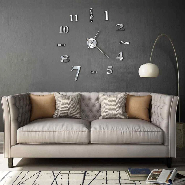 Horloge murale 3D Design moderne 100cm XXL Argenté
