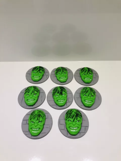 12 x HULK CUPCAKE TOPPER FONDANT, ICING SUGAR EDIBLE BIRTHDAY PARTY CAKE.