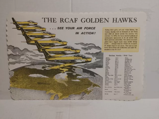 Vintage 1960 RCAF Golden Hawks Paper Placemat F-86 Sabre Canadair Orenda