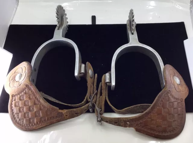 Vintage Western Cowboy Crockett Aluminum Spurs With Leather Straps