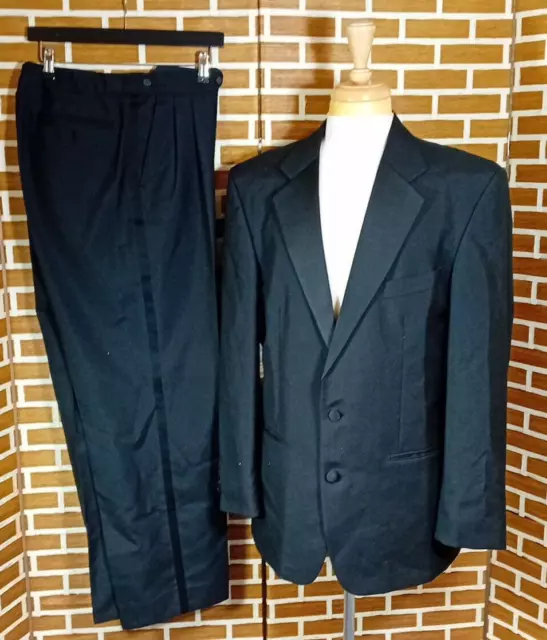 MR HARRY Wool Blend Black Tuxedo Two Piece Suit Size Jacket 42L Trousers 36L