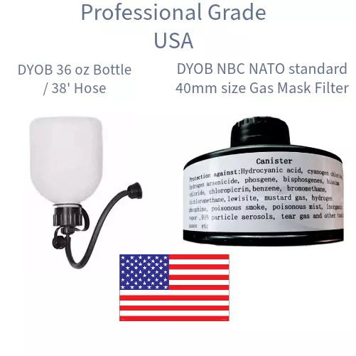 Gas Mask Military Professional DYOB NATO NBC FILTER and 36oz BOTTLE / 38' HOSE