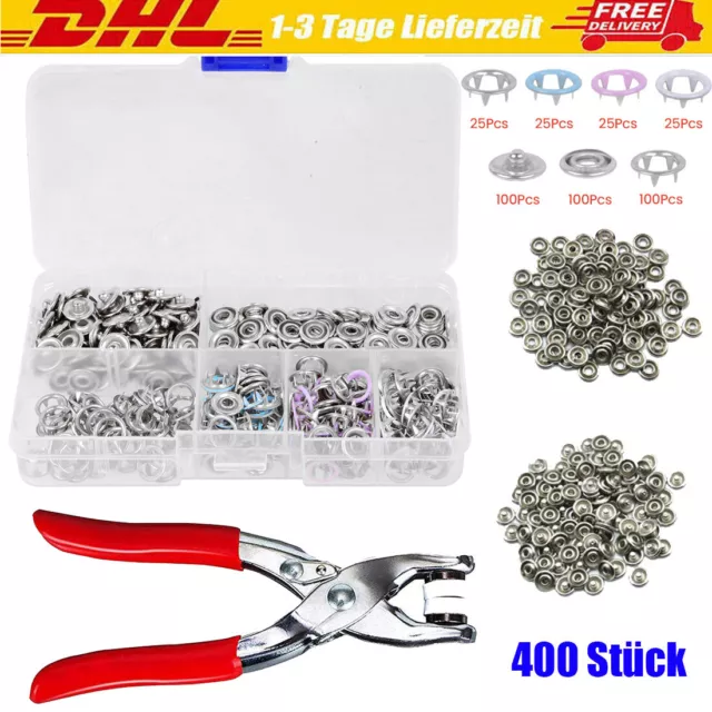 400 Set Druckknöpfe Jersey Rostfrei Metallknöpfe nähfrei Druckknopf Zang DIY Kit