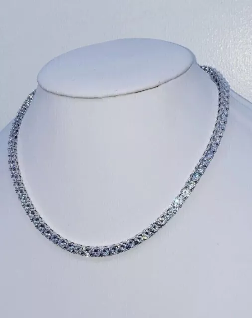 Man's Tennis Necklace 14K White Gold Plated 28 Ct Round Cut Lab Created Diamond