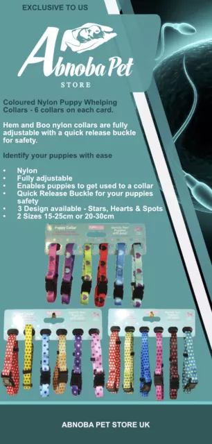 Hem & Boo HEARTS & STARS Nylon Whelping Collars Identify Puppies With Ease 12pk 2