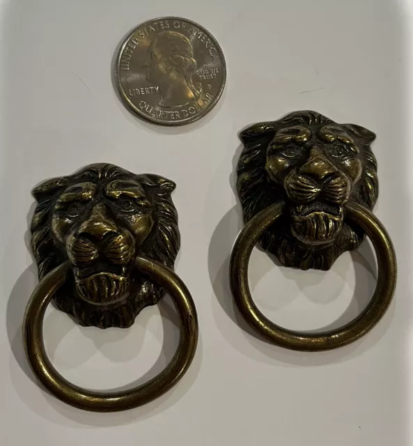 Antique Brass Lions Heads Dresser/Chest Drawer Knobs/Pulls  Pair