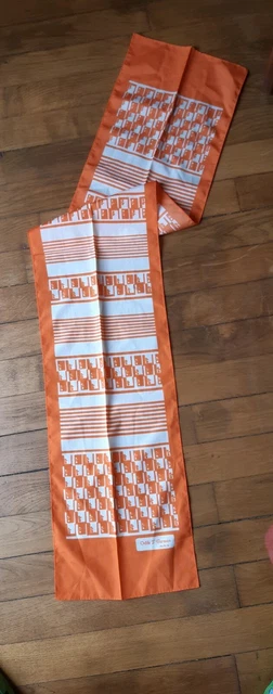 Foulard Vintage Janine Couleur Orange - Écharpe Femme - Occasion Très Bon état