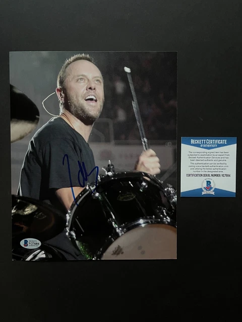 Lars Ulrich Rare! signed autographed Metallica drums 8x10 photo Beckett BAS coa Lars Ulrich Rare! signed autographed Metallica drums 8x10 photo Beckett BAS coa