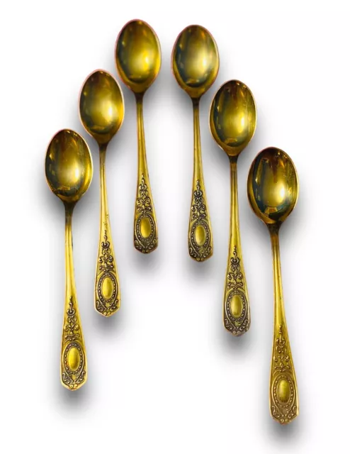 1980 Lot Of 6 SOVIET RUSSIAN CCCP SILVER w GOLD PLATING TEA SPOON 🥄  Set MHU