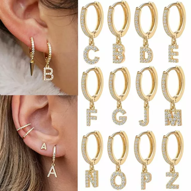 Wholesale A-Z Letter Alphabet Zirconia Earrings Stud Dangle Hoop Women 1PC