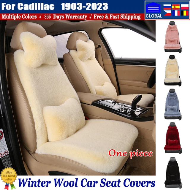 Premium Sheepskin Car Seat Covers Wool Front Cushions for Cadillac Accessories