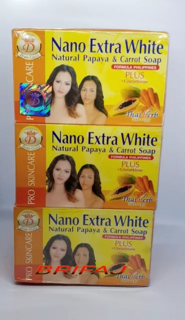 3x NANO EXTRA WHITENING PAPAYA & CARROT SOAP  ORIGINAL (THREE PIECES)