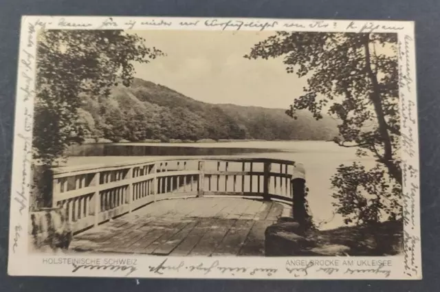 Holsteinische Schweiz Angelbrücke am Ukleisee Alte Postkarte Orginal 1927