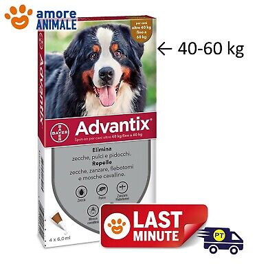 Advantix Bayer 4 pipette per Cani da 40 - 60 kg - oltre 40 kg fino a 60 kg