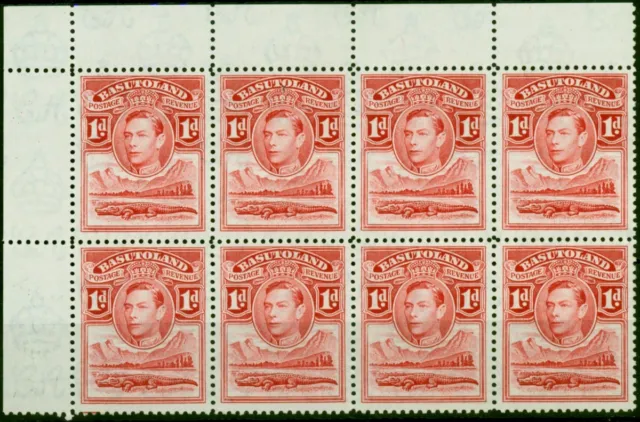 Basutoland 1938 1d Scarlet SG19a 'Tower Flaw' in a V.F MNH Corner Block of 8