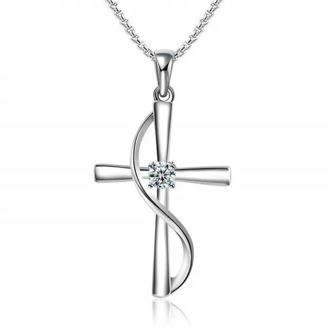 Exquisite Silver Cross White Rhinestone Pendant Necklace Engagement Jewelry