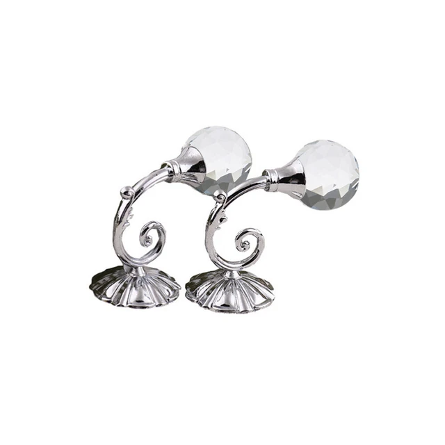 Pair of High Grade Vintage Crystal Ball Holdbacks Curtain Clothes Hook (Silver)