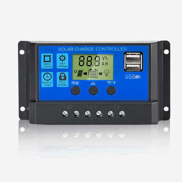 PWM 12V/24V 30A Solar Panel Battery Charge Controller Off-Grid LCD ...