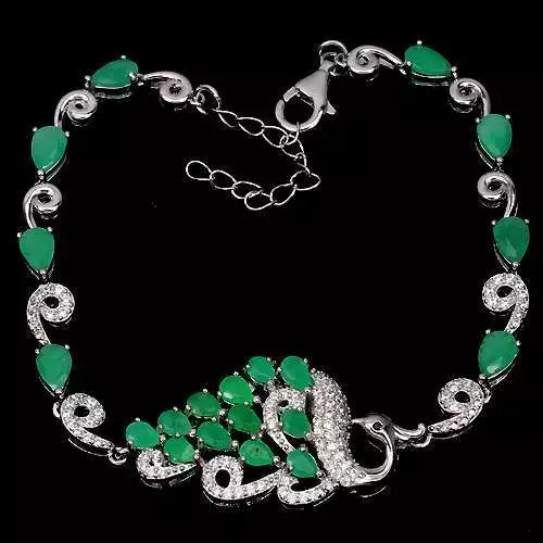 Bracelet Emeraude natural gemme_Argent 925_ Sterling silver emerald bracelet