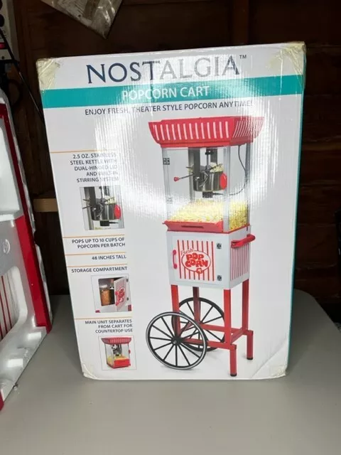 Nostalgia Popcorn Maker Machine Professional Cart With 2.5 Oz Kettle Red White