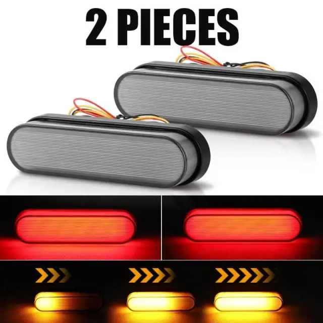 2x Red/Amber 4" Oval LED Truck Trailer Stop Turn Tail Brake Lights Flowing DRL