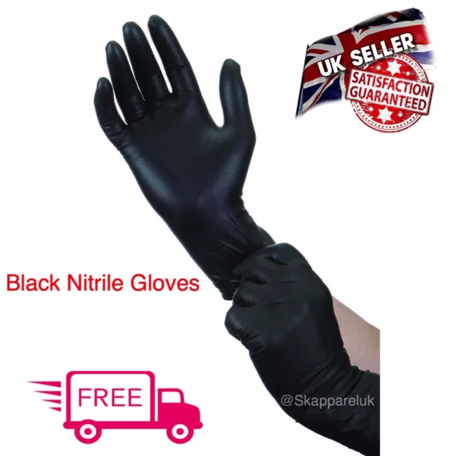 Black Strong Nitrile Gloves Powder Latex Free Mechanic Tattoo Valeting Barber