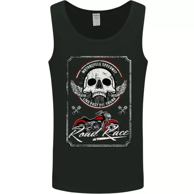 Motorcycle Road Race Biker Motorbike Skull Mens Vest Tank Top