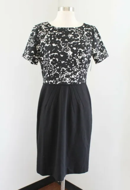 NWT Tahari ASL Levine Black White Short Sleeve Floral Contrast Sheath Dress Sz 6