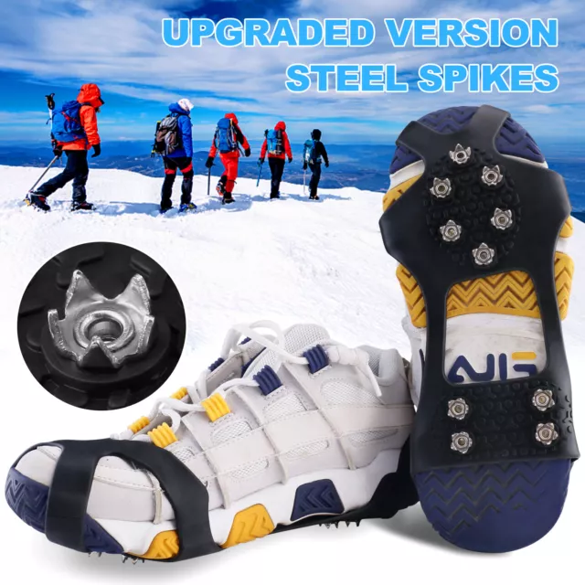 Ice Crampons Snow Grips Anti Slip On Over Shoe Boot Studs Cleats Spikes Grippers 2