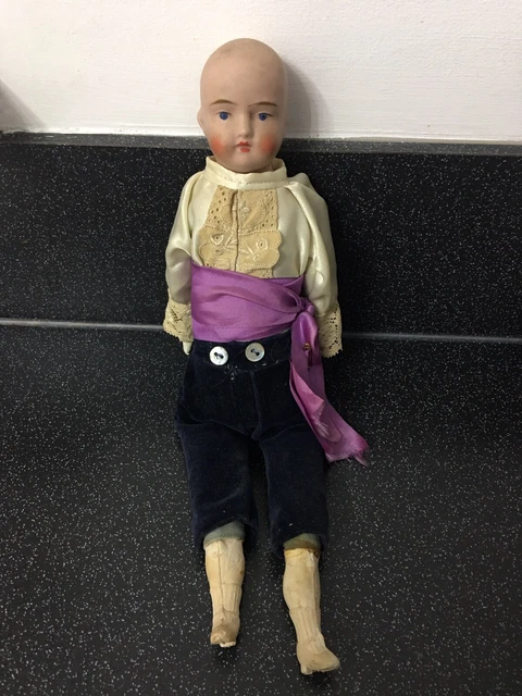 Antique vintage Boy Doll bisque head cloth body 13” B3 ENGLISH Victorian Clothes