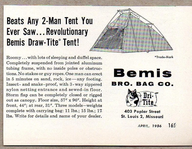 1956 Print Ad Bemis Draw-Tite Tents St Louis,MO