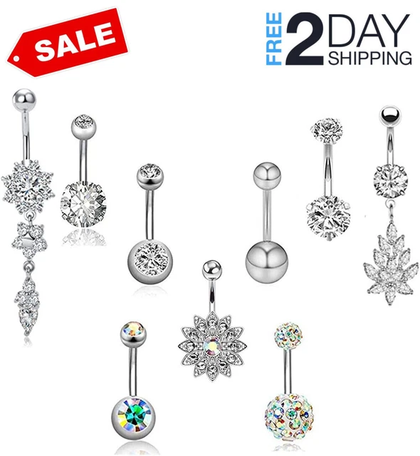 Aretes Del Ombligo Body Piercing Jewelry Acero Inoxidable Para Mujer 9 PACK