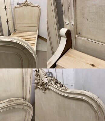 matched pair of Vintage French single beds carved painted 11