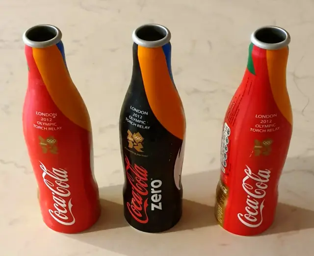 3 Official CocaCola London2012 Olympic Torch Relay Limited Edition Empty Bottles