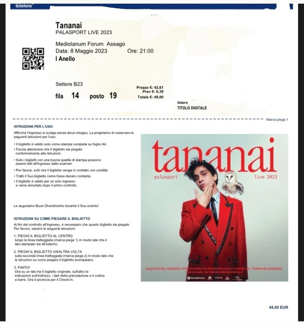 biglietto concerto Tananai al Mediolanum Forum Assago il 8/05/2023 primo anello