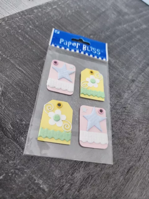 Pegatinas de papel felicidad etiquetas rosa y amarillo bebé primavera libro de recortes retirado NUEVO #28